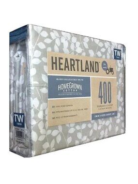 new Heartland 400 Thread Count 100% Cotton Sateen-Weave TWIN Sheet Set GRAY VINE